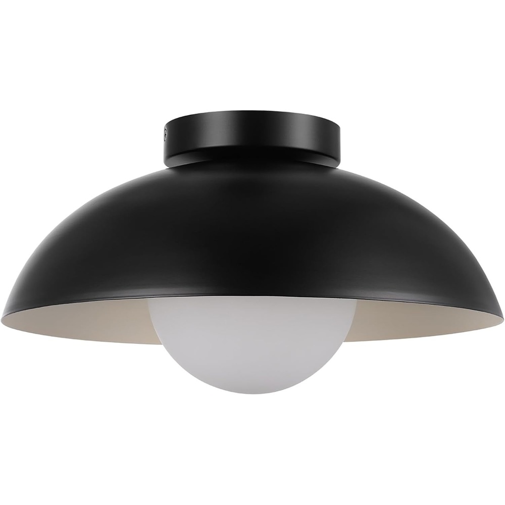 image:imageGlobe Electric 66000076 1Light Flush Mount Ceiling Light Matte Black and White Opal Glass Dual Shade Modern Lighting for Kitchen Island or Dining Room Wall and Dimmer Switch CompatibleBlack Bronze Trim