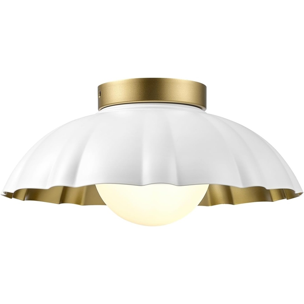 image:imageGlobe Electric 66000076 1Light Flush Mount Ceiling Light Matte Black and White Opal Glass Dual Shade Modern Lighting for Kitchen Island or Dining Room Wall and Dimmer Switch CompatibleWhite  Brass