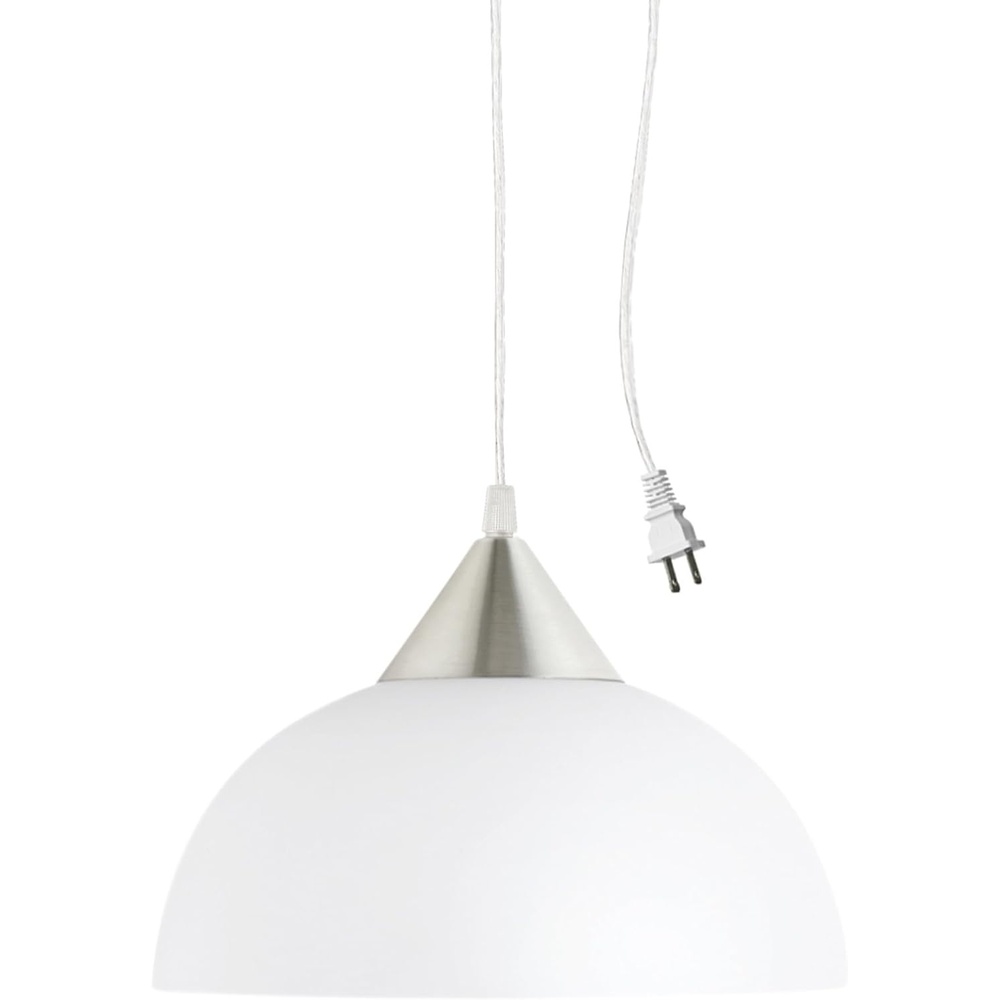 image:imageGlobe Electric Amelia 1Light Plugin Pendant Lighting Matte White White Glass Shade Bulb Not IncludedBrushed Steel