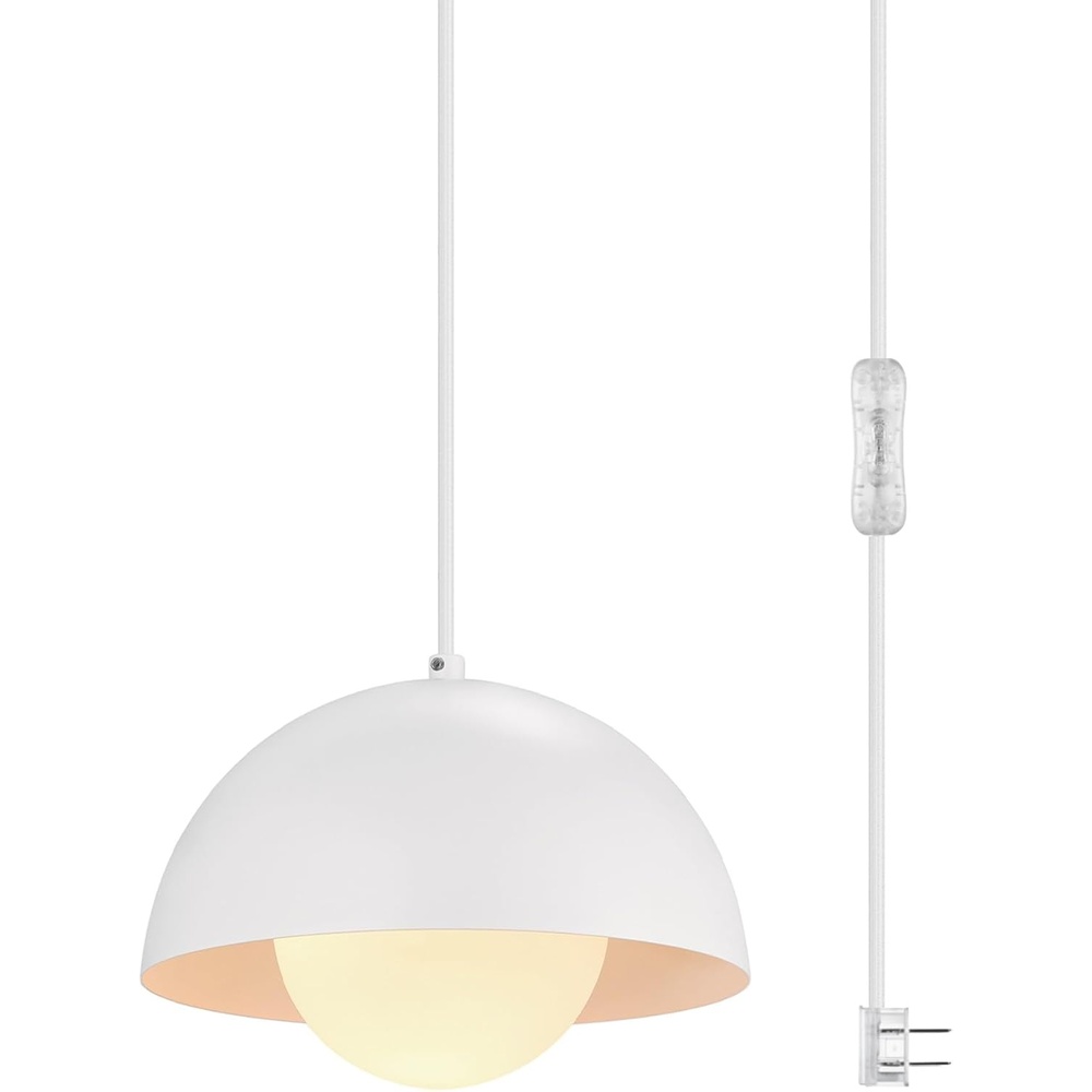 image:imageGlobe Electric Amelia 1Light Plugin Pendant Lighting Matte White White Glass Shade Bulb Not IncludedMatte White