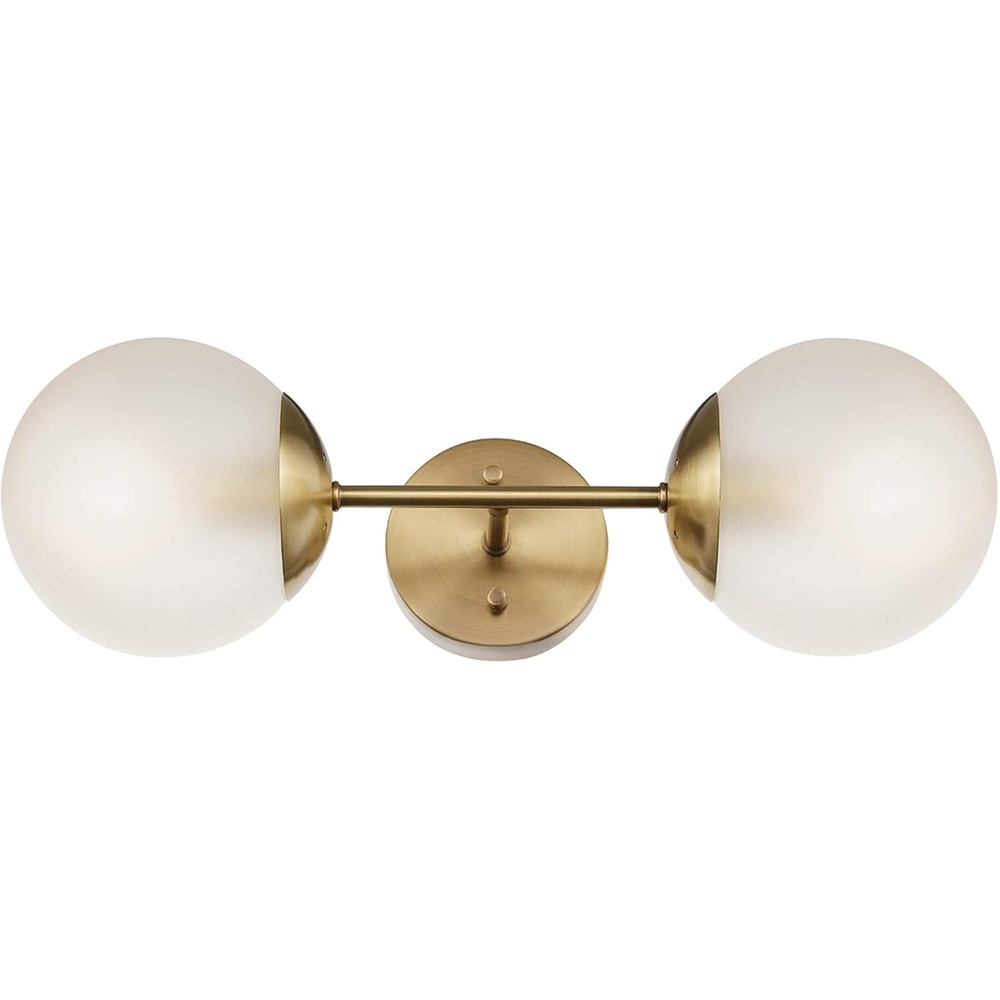 image:imageGlobe Electric Celestia 2Light Wall Sconce Matte Brass Frosted Glass Shades
