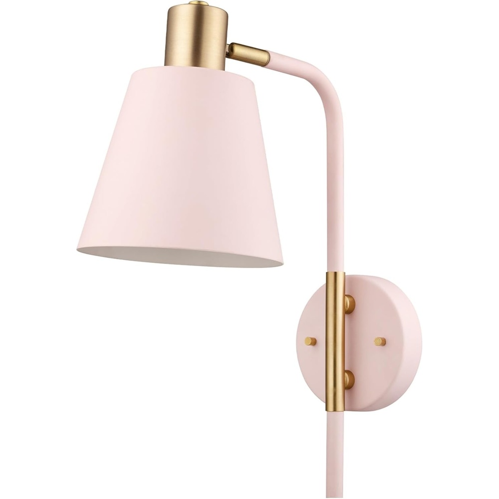 image:imageGlobe Electric Cleo 1Light Plugin or Hardwire Wall Sconce Blush Pink Matte Brass Accents Black Cloth Cord Bulb Not IncludedPack of 1