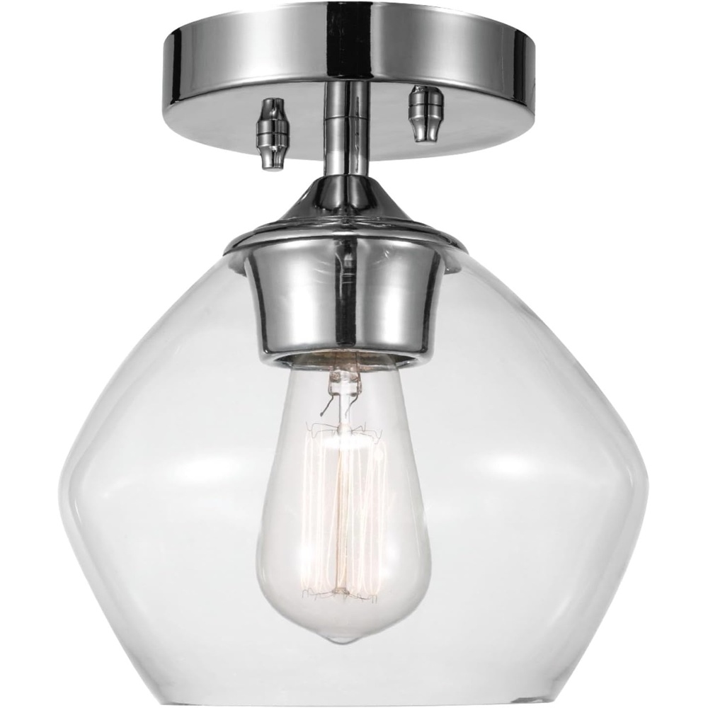 image:imageGlobe Electric Harrow 1Light SemiFlush Mount Ceiling Lighting Matte Brass Clear Glass ShadeChrome Harrow