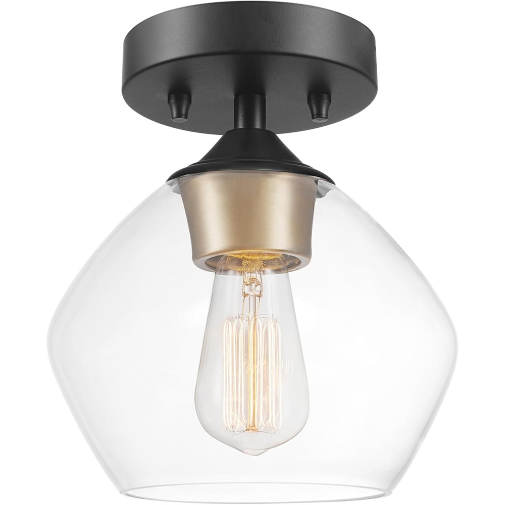 image:imageGlobe Electric Harrow 1Light SemiFlush Mount Ceiling Lighting Matte Brass Clear Glass ShadeMatte Black Harrow