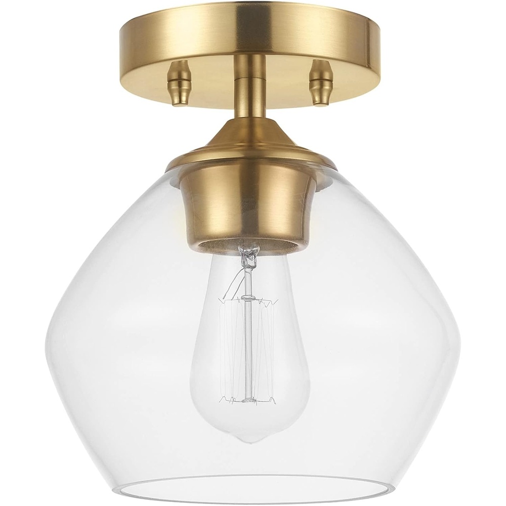 image:imageGlobe Electric Harrow 1Light SemiFlush Mount Ceiling Lighting Matte Brass Clear Glass ShadeMatte Brass Harrow