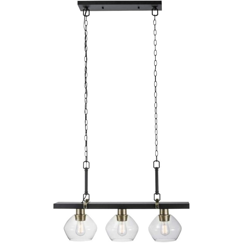 image:imageGlobe Electric Harrow 3 Linear Pendant Lighting with Gold Accent Sockets Shades 60873 Matte Black with Clear Glass Bulb Not IncludedMatte Black with Clear Glass
