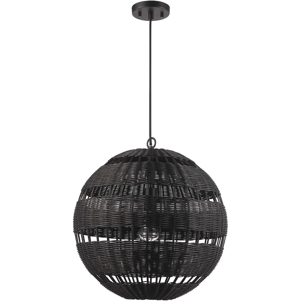 image:imageGlobe Electric x Novogratz 44761 1Light Outdoor Plugin Pendant Lighting Plastic Rattan Shade Frosted Inner Layer Bronze Hanging Cord and Chain Ceiling Light Indoor CompatibleBeth
