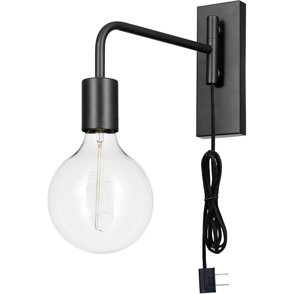image:imageGlobe Electric x Novogratz 51370 1Light Plugin Wall Sconce Matte Black 6Foot Cloth Cord Modern Art Deco Lighting for Apartments and Renters Accent Light Open Socket E26 BaseSydney