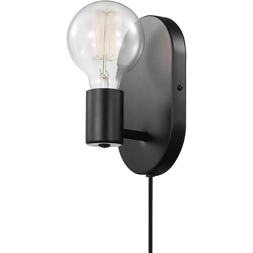 image:imageGlobe Electric x Novogratz 51488 1Light Plugin or Hardwire Wall Sconce Matte Black 6ft Fabric Covered Cord Rocker Switch Wall Lights for Apartment or Renters Modern Lighting