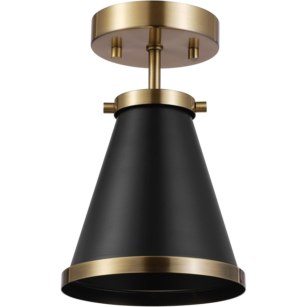 image:imageGlobe Electric x Novogratz 65789 1Light SemiFlush Mount Ceiling Light Matte Black Brass Accent Bedroom Lighting Fixtures Ceiling Dining Room Fixture Lighting for Hallway or Dining Room