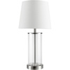 image:imageGlobe Electric 15 Ceramic Table Lamp Matte Black Base WoodToned Accent White Linen Shade Dual Rotary Switch Modern Bedroom or Office Lighting 61000046Steel  Clear