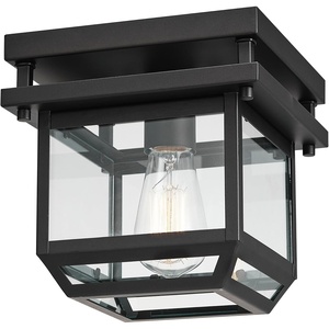 GLOBE Electric 44779 Sorrell 1-Light Outdoor Flush Mount Ceiling Light, Dark Bronze, Clear Glass Shade,Brown, Bulbs Not Included