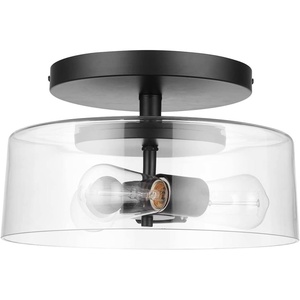 GLOBE Electric 61181 2-Light Flush Mount Ceiling Light, Bulbs Included, Brushed Nickel, Seeded Glass Shade, Bedroom Lighting Fixtures Ceiling, Dining Room Fixture, Lighting for Hallway(Matte Black  Wendell)
