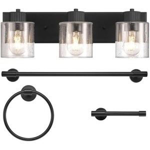 GLOBE Electric 63000058 5-Piece All-in-One Bathroom Accessory Set, Brass & Black, 3-Light Vanity Light, Towel Bar, Toilet Paper Holder, Towel Ring, Robe Hook, Bathroom Lights Over Mirror(Pale Pink)