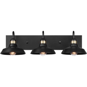 GLOBE Electric 63000058 5-Piece All-in-One Bathroom Accessory Set, Brass & Black, 3-Light Vanity Light, Towel Bar, Toilet Paper Holder, Towel Ring, Robe Hook, Bathroom Lights Over Mirror(Cabernet)