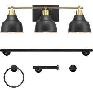 GLOBE Electric 63000058 5-Piece All-in-One Bathroom Accessory Set, Brass & Black, 3-Light Vanity Light, Towel Bar, Toilet Paper Holder, Towel Ring, Robe Hook, Bathroom Lights Over Mirror(Matte Black  Soho (5-Piece))