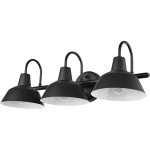 GLOBE Electric 63000058 5-Piece All-in-One Bathroom Accessory Set, Brass & Black, 3-Light Vanity Light, Towel Bar, Toilet Paper Holder, Towel Ring, Robe Hook, Bathroom Lights Over Mirror(Matte Black  Barnyard (Vanity Light))