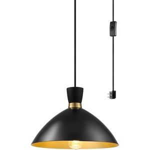 GLOBE Electric 65155 1-Light Industrial Warehouse Pendant Lighting, Matte Black, Hanging Lamp, Hanging Lights, Ceiling Light Fixture(Matte Black Brass Interior)