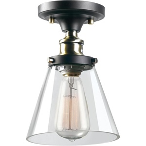 GLOBE Electric 65380 1-Light Flush Mount Ceiling Light, Dark Bronze, Antique Brass Accents, Glass Shade, Bedroom Lighting Fixtures Ceiling, Dining Room Fixture, Lighting for Hallway(Dark Bronze with Clear Glass)