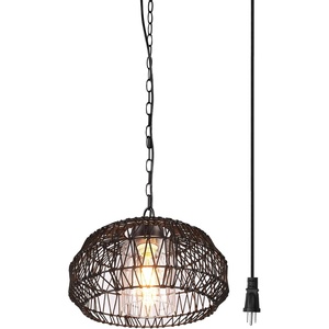 GLOBE Electric 65470 1-Light Chandelier, Matte Black Shade and Canopy, Natural Twine, Cloth Cord, Modern Hanging Lights for Kitchen Island, Bedroom, or Dining Room, Dimmer Switch Compatible(Diego (Black))
