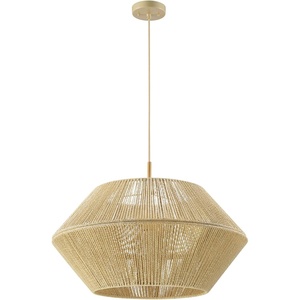 GLOBE Electric 65470 1-Light Chandelier, Matte Black Shade and Canopy, Natural Twine, Cloth Cord, Modern Hanging Lights for Kitchen Island, Bedroom, or Dining Room, Dimmer Switch Compatible(Terra  Wood Toned)
