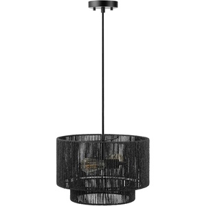 GLOBE Electric 65470 1-Light Chandelier, Matte Black Shade and Canopy, Natural Twine, Cloth Cord, Modern Hanging Lights for Kitchen Island, Bedroom, or Dining Room, Dimmer Switch Compatible(Lulu)