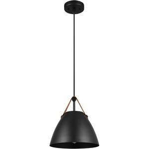 GLOBE Electric 67000153 1-Light Plug-in or Hardwire Pendant Light Fixture, Matte Black, Brass Accents, Living Room Pendant Light, Dining Room Fixture, Hanging Lamp, Hanging Lights for Bedroom(Matte Black  Faux Leather Strap)