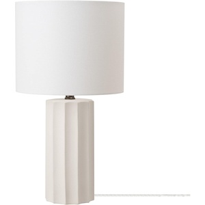 Globe Electric 15″ Ceramic Table Lamp, Matte Black Base, Wood-Toned Accent, White Linen Shade, Dual Rotary Switch, Modern Bedroom or Office Lighting, 61000046(White  Doris)
