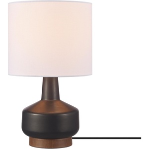 Globe Electric 15″ Ceramic Table Lamp, Matte Black Base, Wood-Toned Accent, White Linen Shade, Dual Rotary Switch, Modern Bedroom or Office Lighting, 61000046(Black)