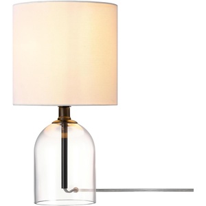 Globe Electric 15″ Ceramic Table Lamp, Matte Black Base, Wood-Toned Accent, White Linen Shade, Dual Rotary Switch, Modern Bedroom or Office Lighting, 61000046(Matte Black)