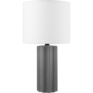 Globe Electric 15″ Ceramic Table Lamp, Matte Black Base, Wood-Toned Accent, White Linen Shade, Dual Rotary Switch, Modern Bedroom or Office Lighting, 61000046(Dark Grey)