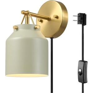 Globe Electric 1-Light Plug-in or Hardwire Wall Sconce, Matte Sage Green, Matte Brass Accents, 6ft Black Braided Fabric Cord, in-Line Rocker Switch, Wall Lights for Living Room, Home Décor