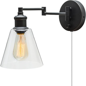 Globe Electric 1-Light Wall Sconce, Matte Brass, Ribbed Clear Glass Shade, E12 Candelabra, Dimmable, 65000103(Dark Bronze)