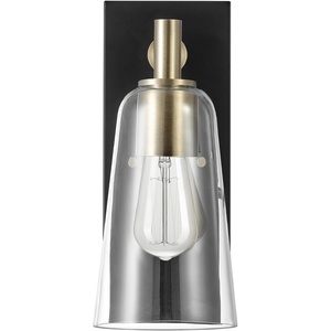 Globe Electric 1-Light Wall Sconce, Matte Brass, Ribbed Clear Glass Shade, E12 Candelabra, Dimmable, 65000103(Matte Black)