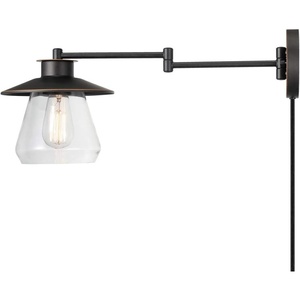 Globe Electric 1-Light Wall Sconce, Matte Brass, Ribbed Clear Glass Shade, E12 Candelabra, Dimmable, 65000103(Oil-Rubbed Bronze)