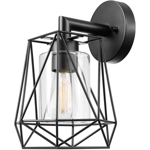 Globe Electric 44094 1-Light Outdoor/Indoor Wall Sconce, Black Finish, Seeded Glass Shade, Coastal Modern Design, Weather-Resistant, E26 Base(Black  Sansa)