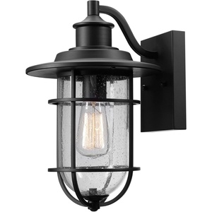 Globe Electric 44094 1-Light Outdoor/Indoor Wall Sconce, Black Finish, Seeded Glass Shade, Coastal Modern Design, Weather-Resistant, E26 Base(Black  Turner)