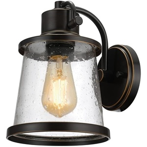 Globe Electric 44094 1-Light Outdoor/Indoor Wall Sconce, Black Finish, Seeded Glass Shade, Coastal Modern Design, Weather-Resistant, E26 Base(Bronze  Charlie)