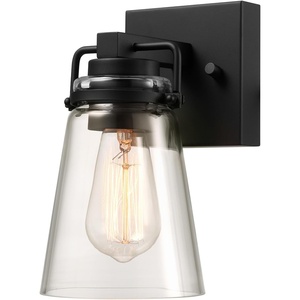 Globe Electric 44094 1-Light Outdoor/Indoor Wall Sconce, Black Finish, Seeded Glass Shade, Coastal Modern Design, Weather-Resistant, E26 Base(Matte Black  Dorian)