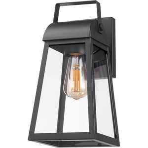 Globe Electric 44094 1-Light Outdoor/Indoor Wall Sconce, Black Finish, Seeded Glass Shade, Coastal Modern Design, Weather-Resistant, E26 Base(Matte Black  Shea)
