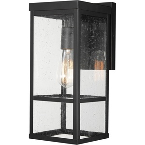 Globe Electric 44176 1-Light Outdoor/Indoor Wall Sconce, Matte Black Finish, Clear Glass Shade, Weather-Resistant Modern Exterior Light(Matte Black  Seeded Glass)