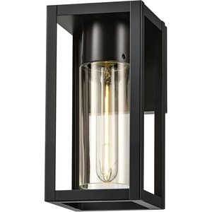 Globe Electric 44176 1-Light Outdoor/Indoor Wall Sconce, Matte Black Finish, Clear Glass Shade, Weather-Resistant Modern Exterior Light(Matte Black  Solar)