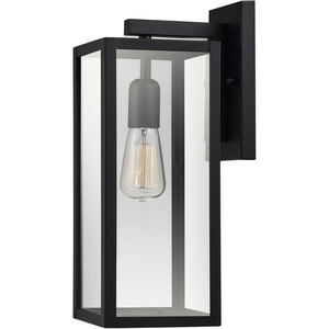 Globe Electric 44176 1-Light Outdoor/Indoor Wall Sconce, Matte Black Finish, Clear Glass Shade, Weather-Resistant Modern Exterior Light(Matte Black)