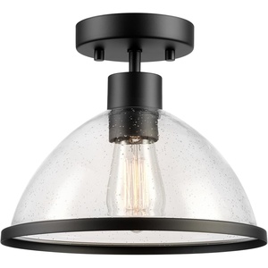 Globe Electric 44480 Brisbane 1-Light Outdoor Indoor Flush Mount Ceiling Light, Matte Black, Frosted Glass Shade, Bulb Not Included(Black  Ckayton)
