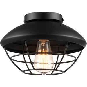 Globe Electric 44480 Brisbane 1-Light Outdoor Indoor Flush Mount Ceiling Light, Matte Black, Frosted Glass Shade, Bulb Not Included(Black  Sam)
