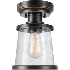 Globe Electric 44480 Brisbane 1-Light Outdoor Indoor Flush Mount Ceiling Light, Matte Black, Frosted Glass Shade, Bulb Not Included(Bronze  Charlie)
