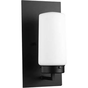 Globe Electric 44659 Laney 1-Light Outdoor Wall Sconce, Black, Frosted Glass Shade
