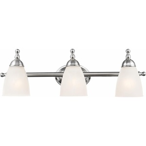 Globe Electric 50783 23″ 3-Light Vanity Light, Satin Nickel, Alabaster Glass Shades, Beauty Room Accessories, Bathroom Lights Over Mirror, Makeup Mirror Lights, Wall Light(Satin Nickel)