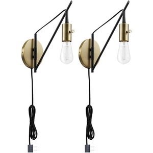 Globe Electric 51343 1-Light Plug-in or Hardwire Wall Sconce, Bronze Finish, Brass Accents, 6ft Black Woven Fabric Cord, Flat Plug, Socket Rotary On/Off Switch, Bulb Not Included(12″ (Pack of 2))