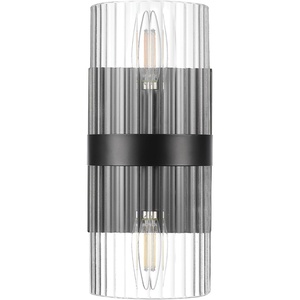 Globe Electric 51367 1-Light Wall Sconce, Matte Black, Gold Accent Socket, Clear Glass Shade, Wall-Lamp Dimmable, Lights for Bedroom, Kitchen Sconces Lighting, Home Decor, Bulb Not Included(Matte Black  Halley)